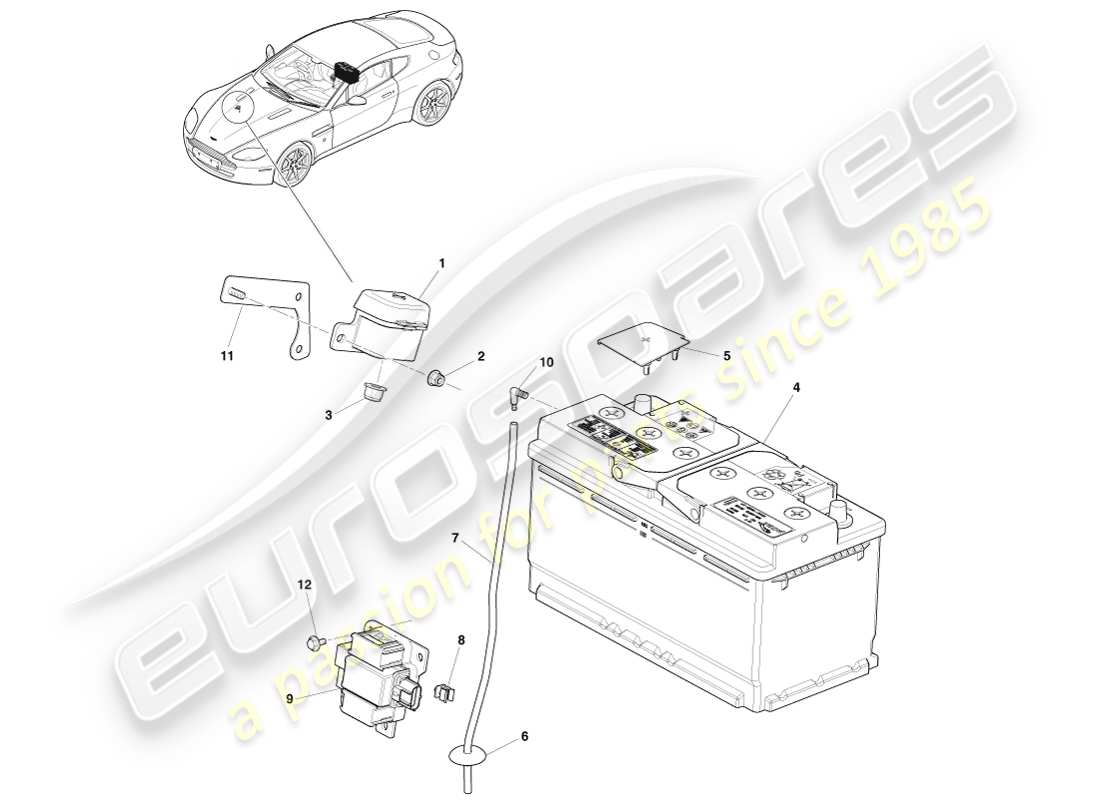 aston martin v8 vantage (2007) diagrama de piezas de la batería