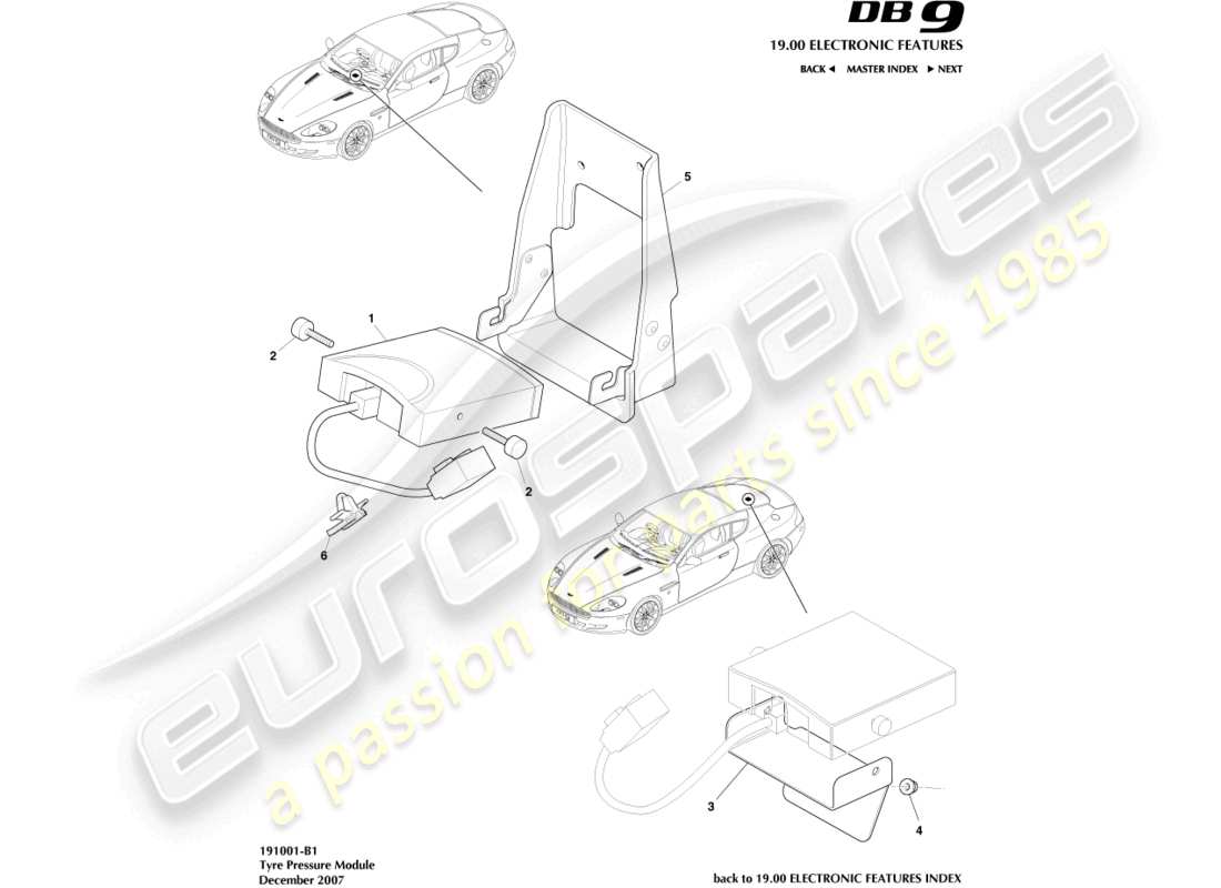aston martin db9 (2005) diagrama de piezas del módulo de presión de neumáticos