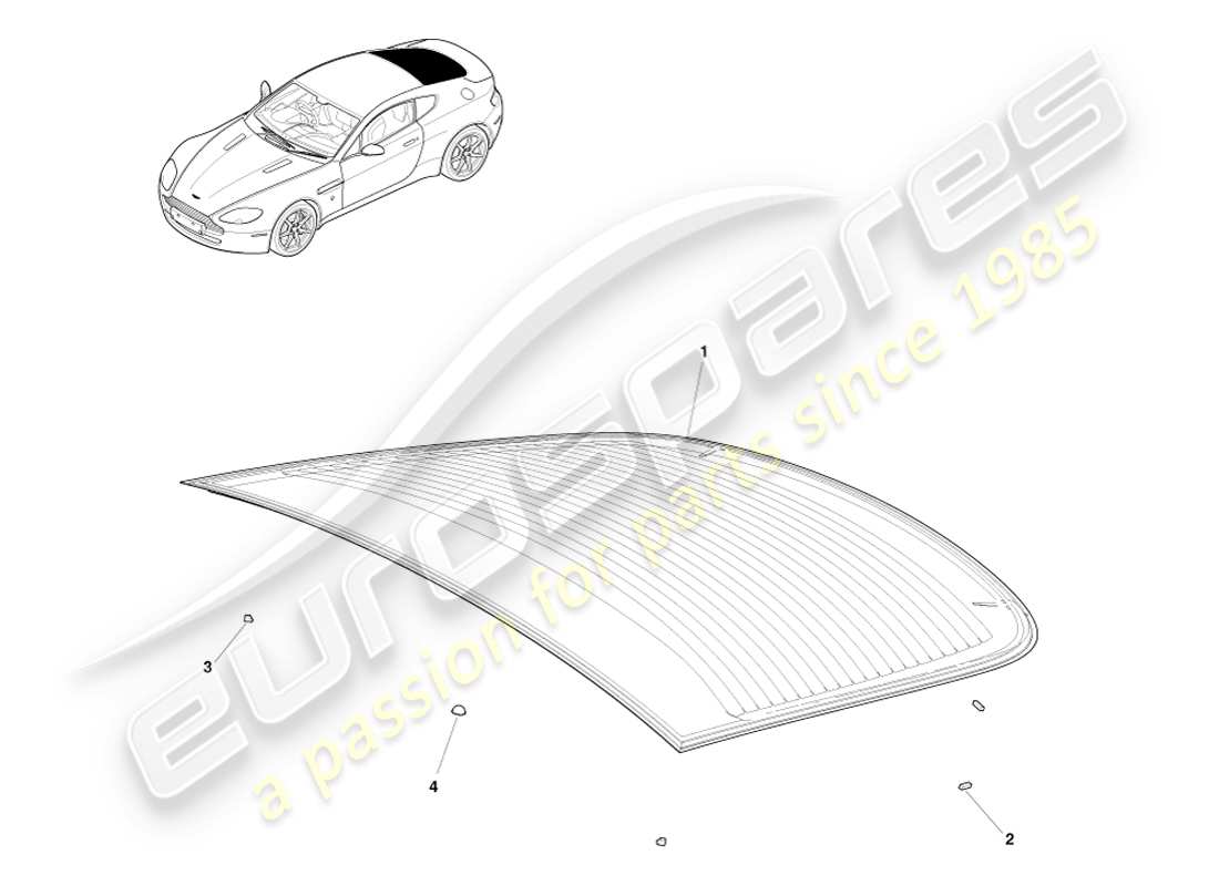 aston martin v8 vantage (2007) parabrisas trasero diagrama de piezas