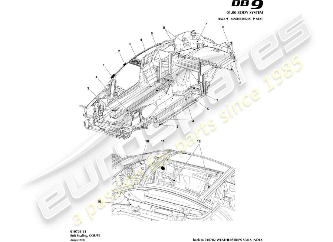 un diagrama de piezas del catálogo de piezas Aston Martin DB9 (2006)