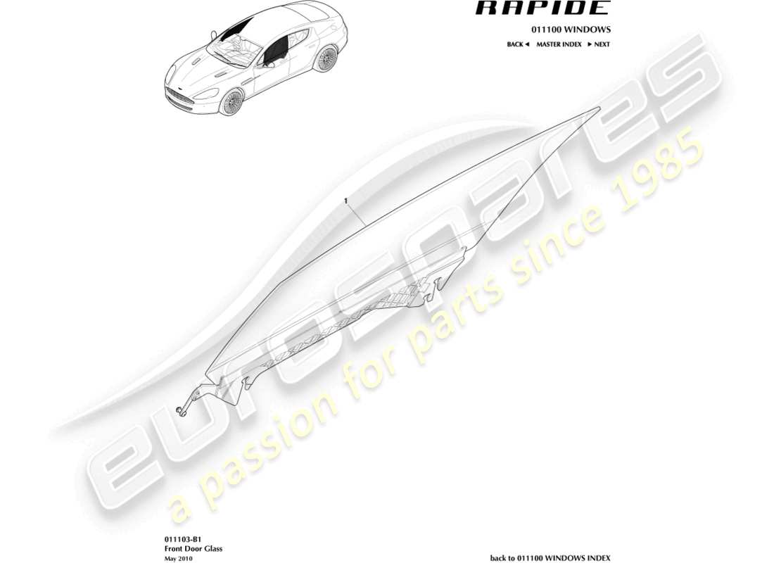 aston martin rapide (2019) vidrio de la puerta principal diagrama de piezas