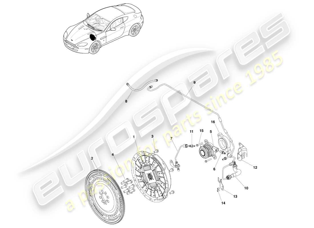 aston martin v8 vantage (2005) diagrama de piezas del sistema de embrague, lado derecho
