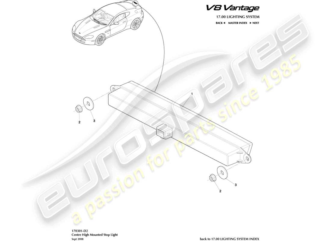 aston martin v8 vantage (2006) diagrama de piezas de la luz de freno montada en alto