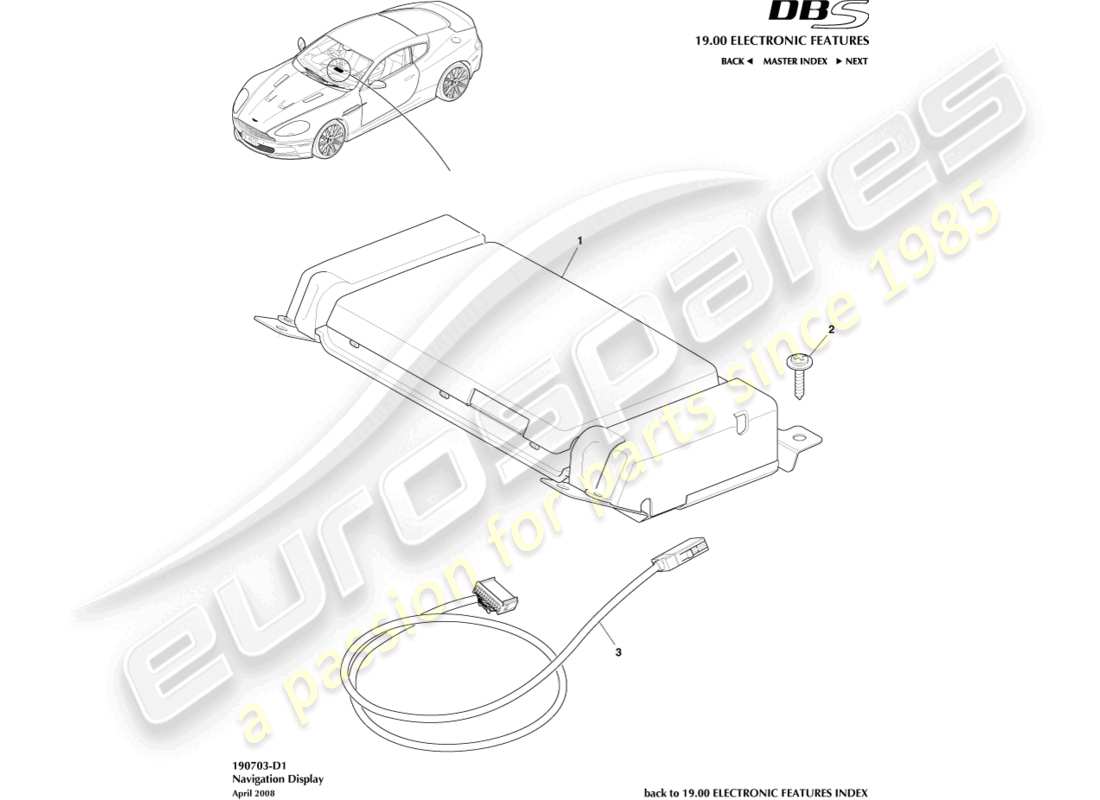 aston martin dbs (2013) diagrama de piezas de la pantalla de navegación