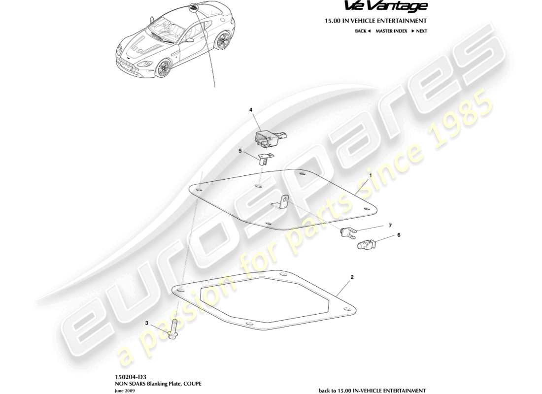 aston martin v12 vantage (2012) placa ciega no sdars, diagrama de piezas del cupé