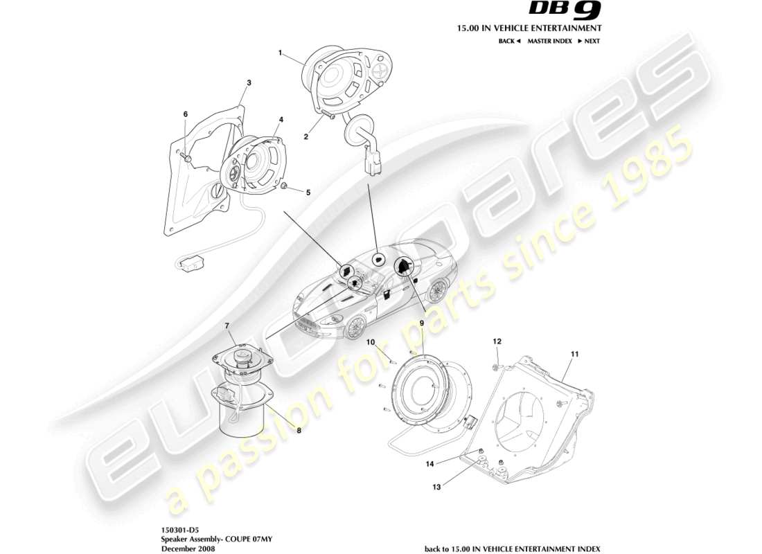 aston martin db9 (2006) altavoces, 07my, diagrama de piezas del cupé