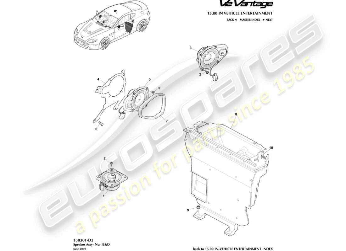 aston martin v12 vantage (2011) altavoz, diagrama de pieza base
