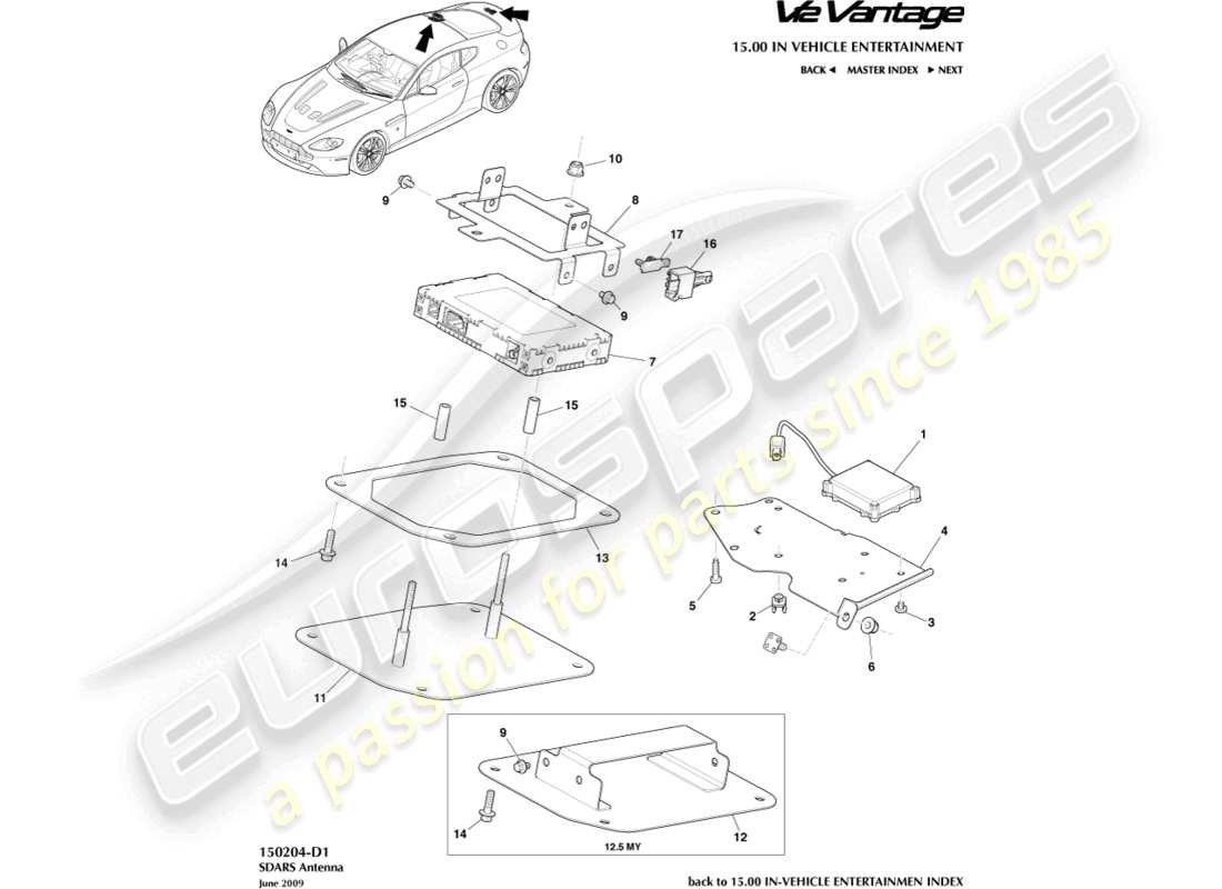 aston martin v12 vantage (2010) diagrama de piezas de la antena sdars