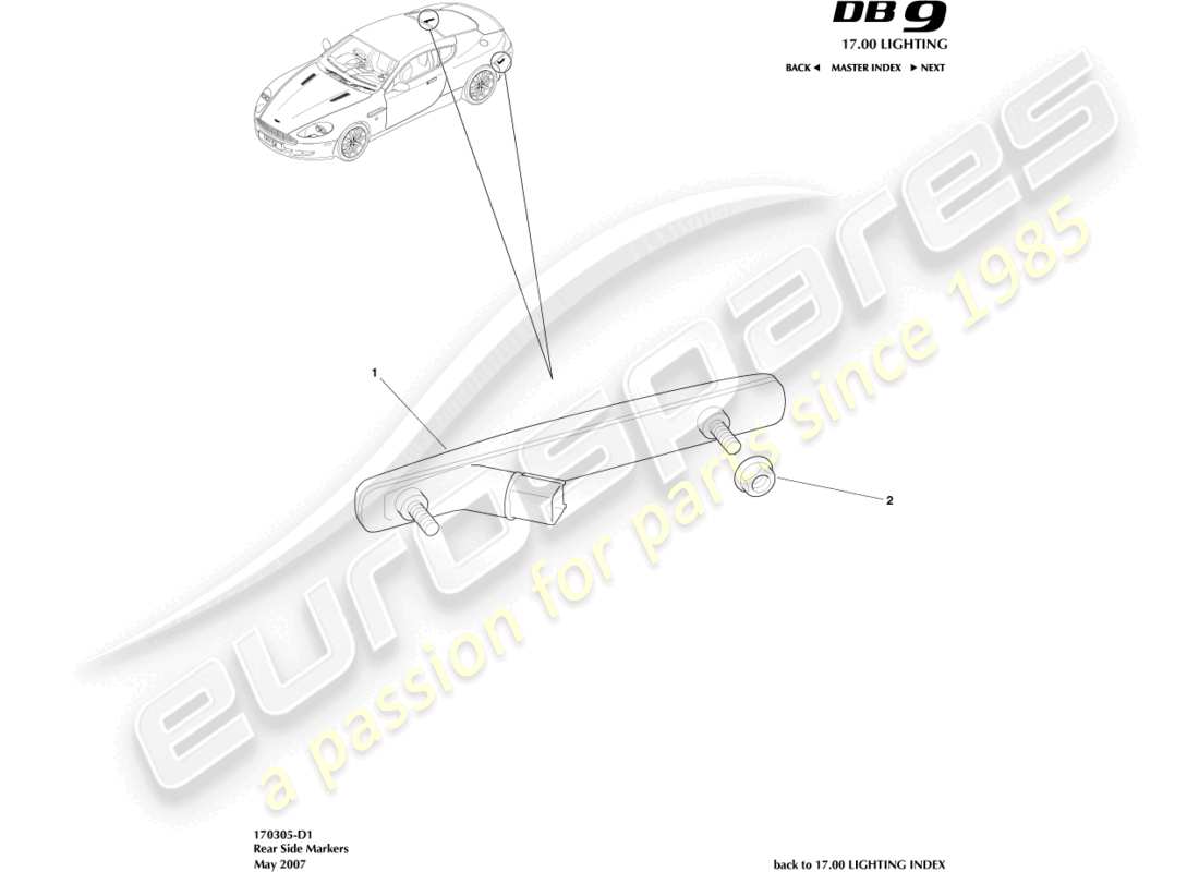aston martin db9 (2010) diagrama de piezas de los marcadores laterales traseros