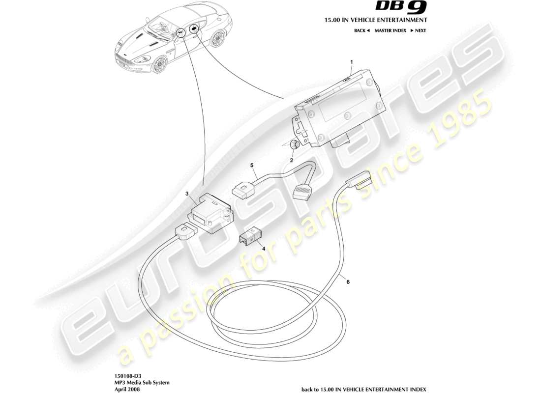 aston martin db9 (2009) mp3 medios diagrama de piezas