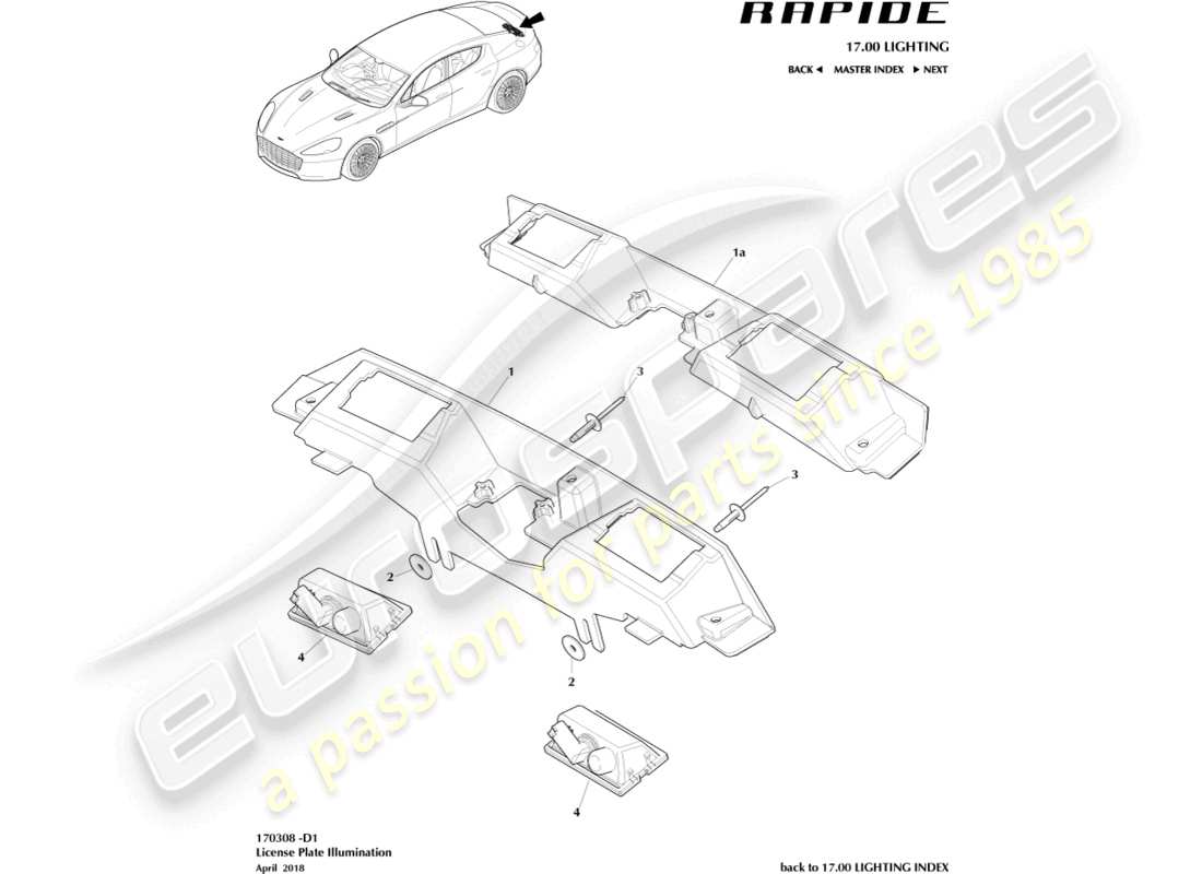 aston martin rapide (2019) license plate lamps diagrama de piezas