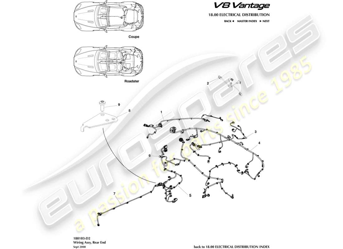 aston martin v8 vantage (2006) diagrama de piezas del arnés del extremo trasero