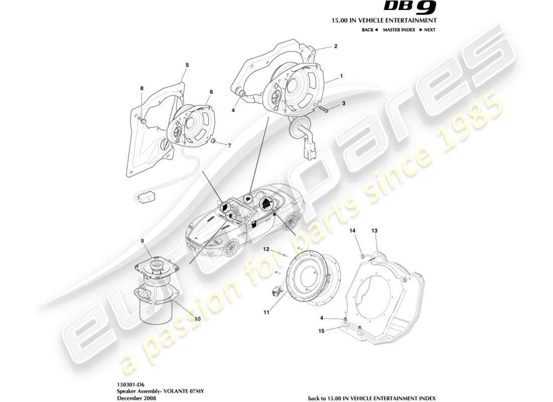 aston martin db9 (2010) oradores, 07my, diagrama de piezas de volante