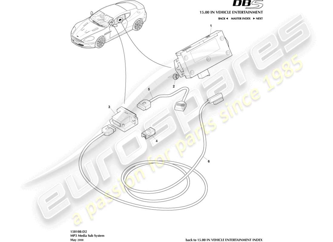 aston martin dbs (2007) mp3 medios diagrama de piezas