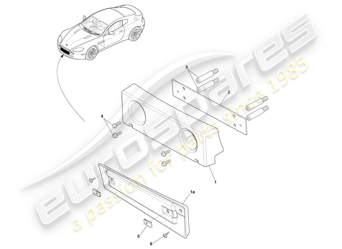 aston martin v8 vantage (2007) soportes para matrícula, suizos diagrama de piezas