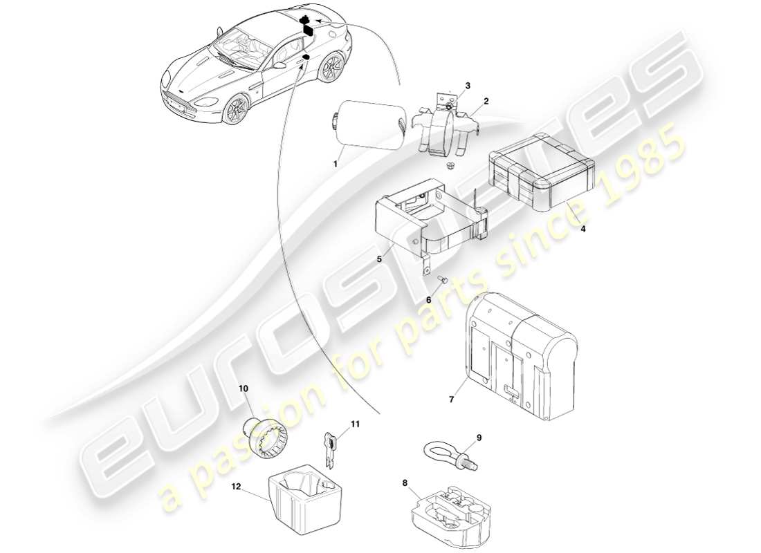 aston martin v8 vantage (2005) diagrama de piezas del equipo de emergencia