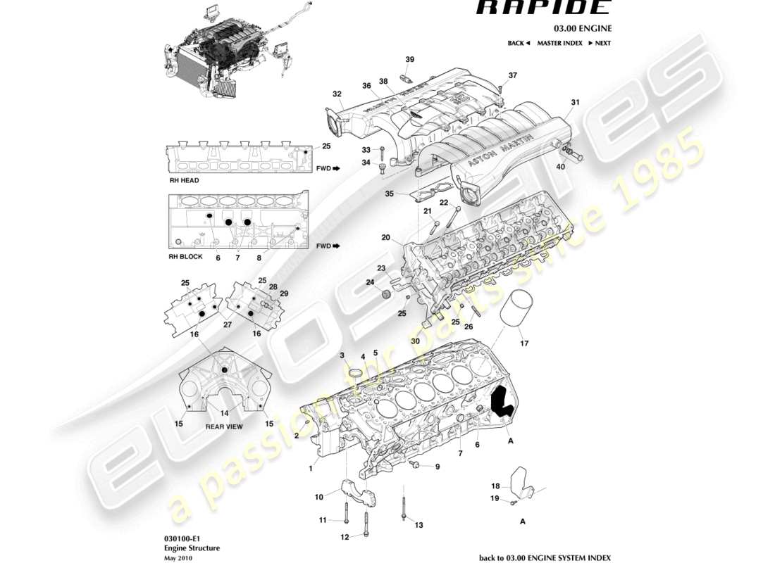 aston martin rapide (2019) estructura del motor diagrama de piezas