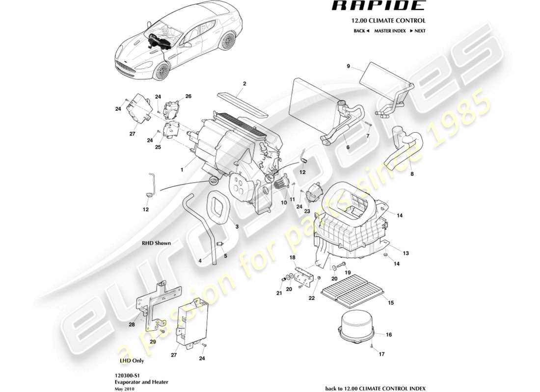 aston martin rapide (2017) unidad de hvac diagrama de piezas