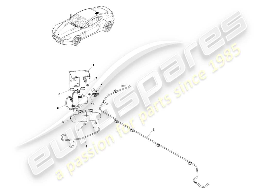 aston martin v8 vantage (2007) diagrama de piezas de distribución de vacío