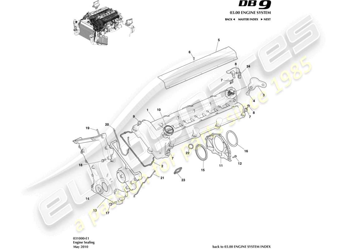 aston martin db9 (2008) diagrama de piezas de sellado del motor