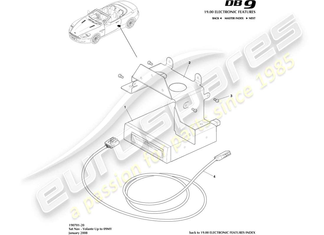 aston martin db9 (2012) navegador por satélite, volante, a 09my diagrama de piezas