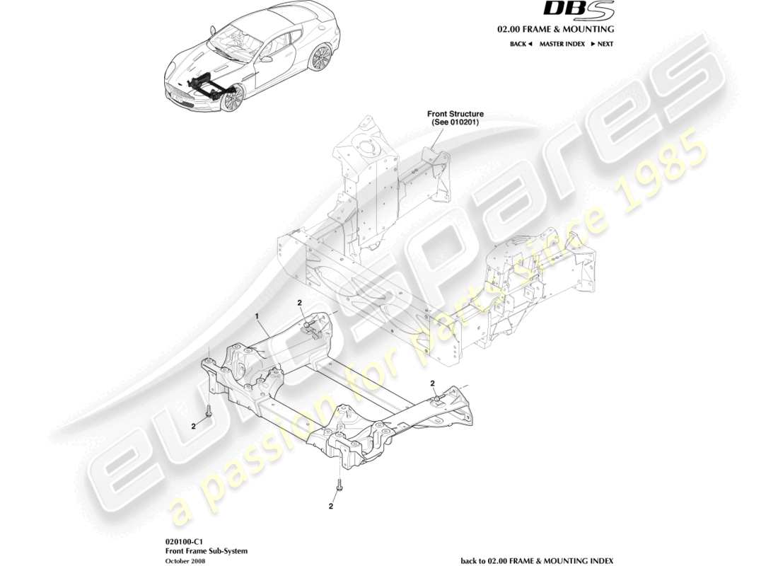 aston martin dbs (2008) subchasis delantero diagrama de piezas