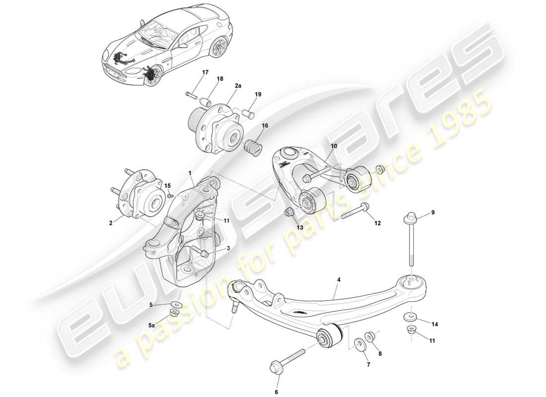 aston martin v8 vantage (2007) diagrama de piezas del conjunto de suspensión delantera