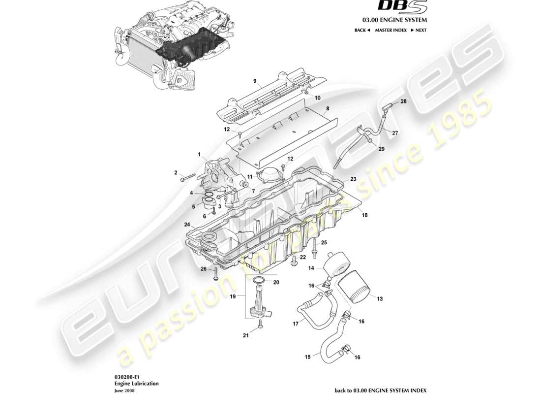 aston martin dbs (2012) lubricación del motor diagrama de piezas