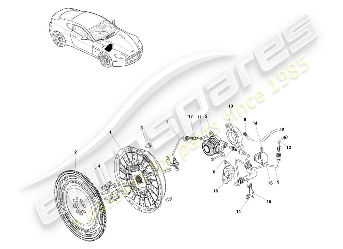 aston martin v8 vantage (2007) sistema de embrague, diagrama de piezas lhd