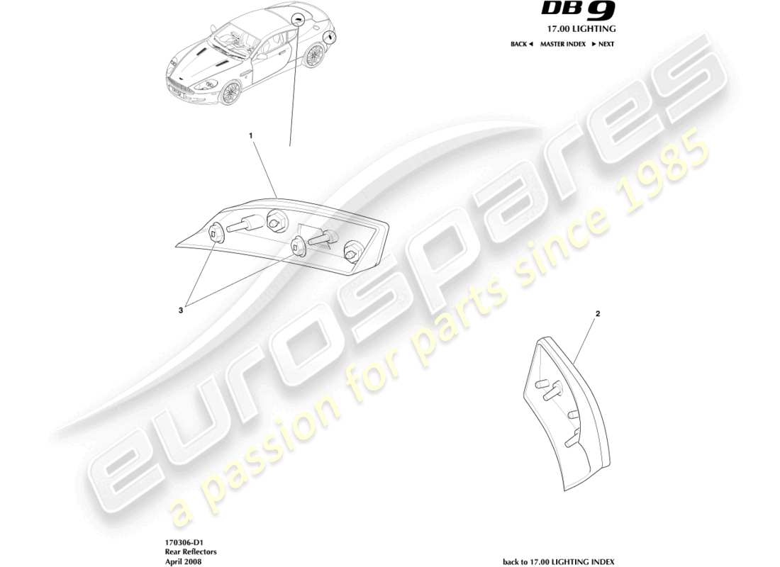 aston martin db9 (2008) diagrama de piezas de los reflectores traseros