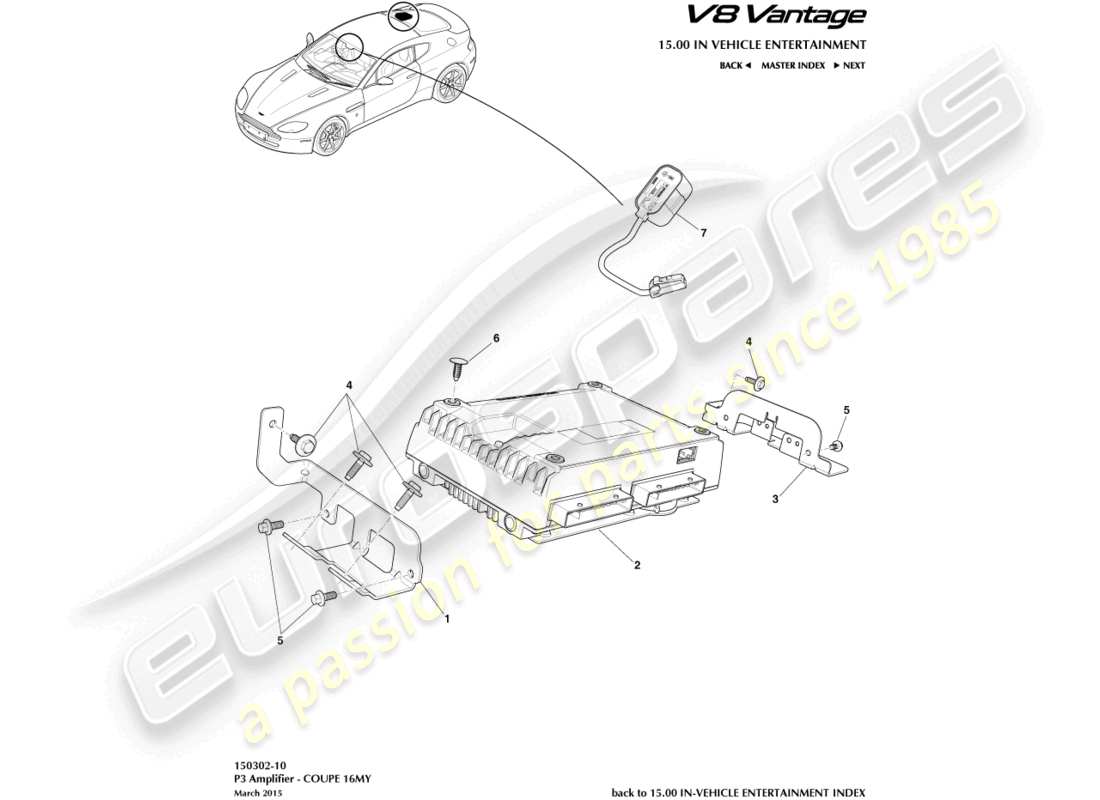 aston martin v8 vantage (2010) p3 amplificadores, diagrama de piezas del cupé