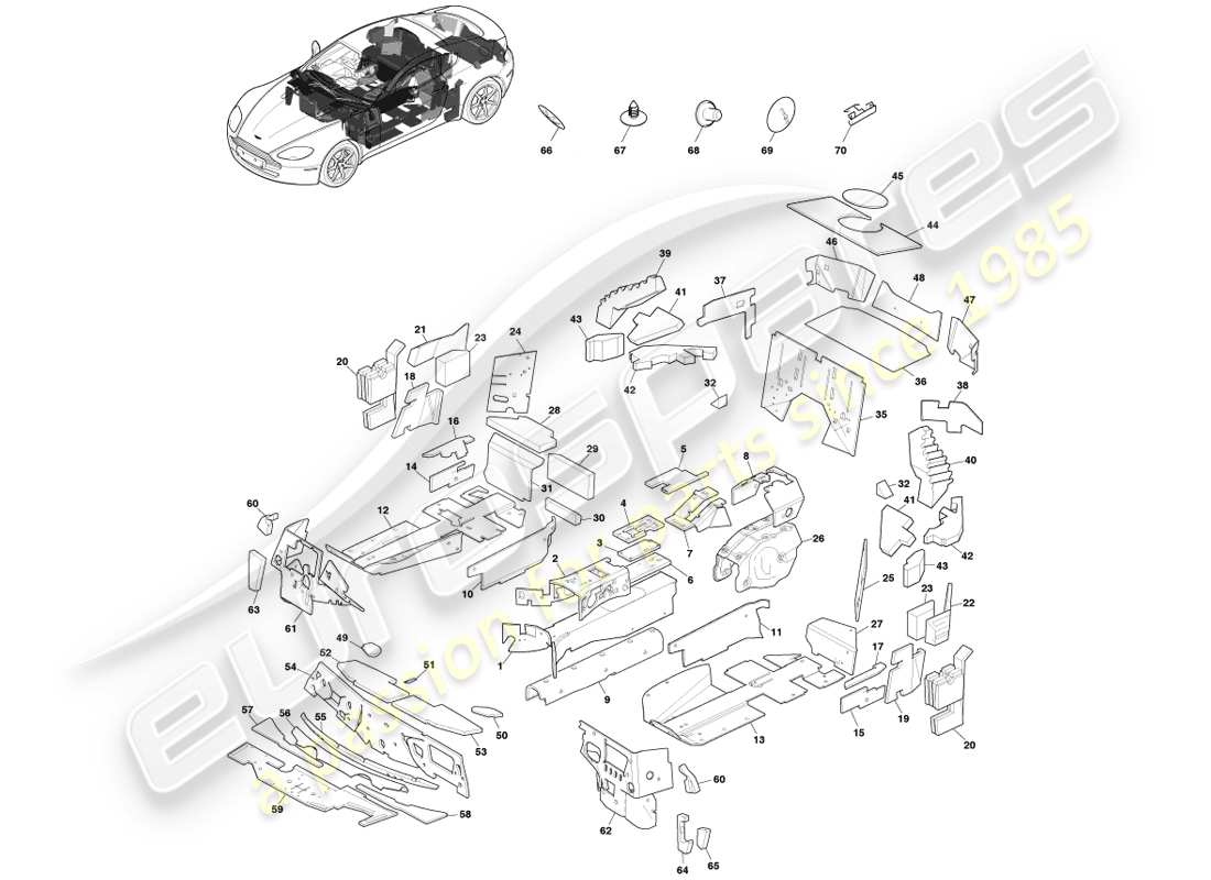 aston martin v8 vantage (2007) aislamiento de carrocería, cupé, diagrama de pieza 14my