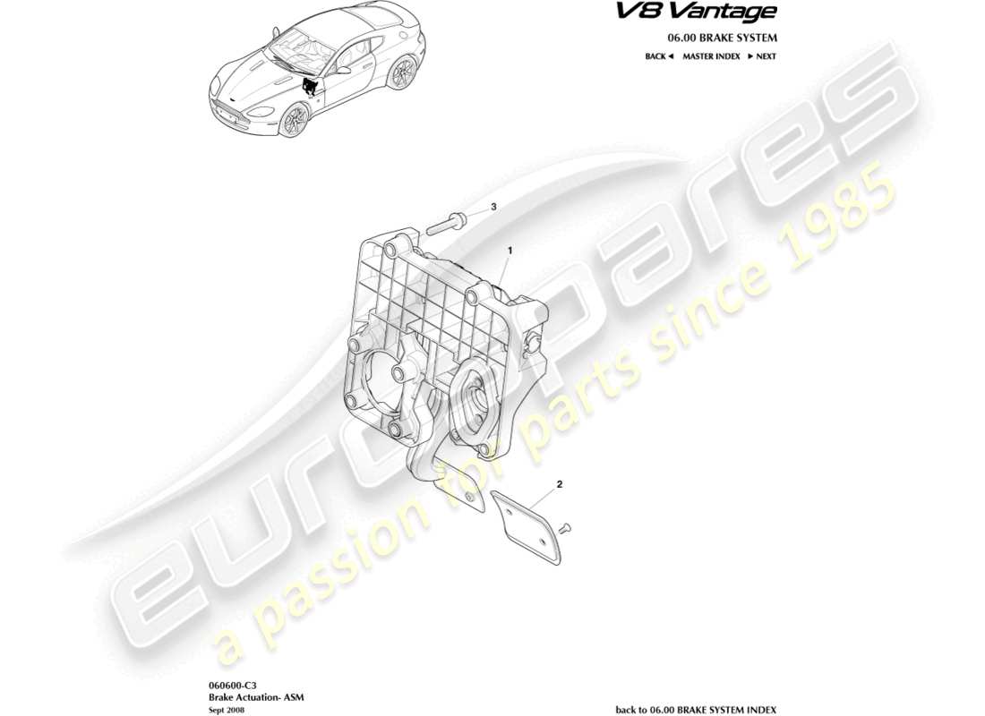 aston martin v8 vantage (2018) conjunto del actuador de freno, diagrama de piezas asm