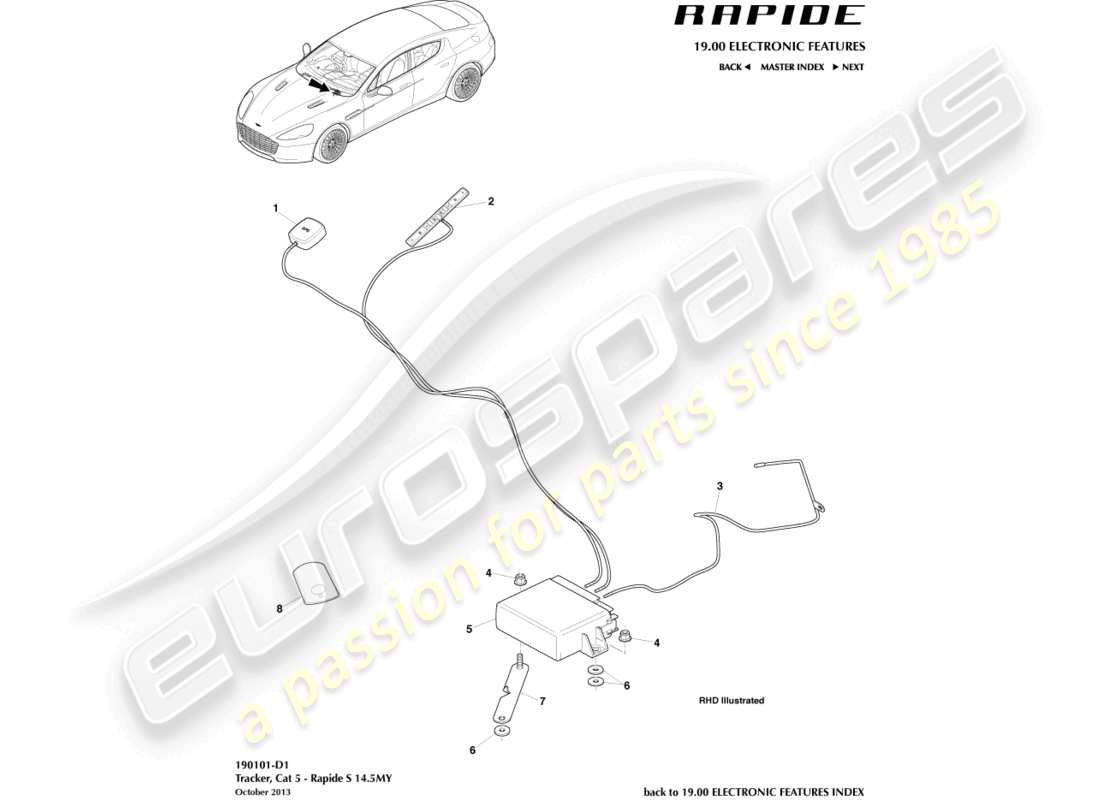 aston martin rapide (2012) rastreador cat 5, 14.5my diagrama de piezas