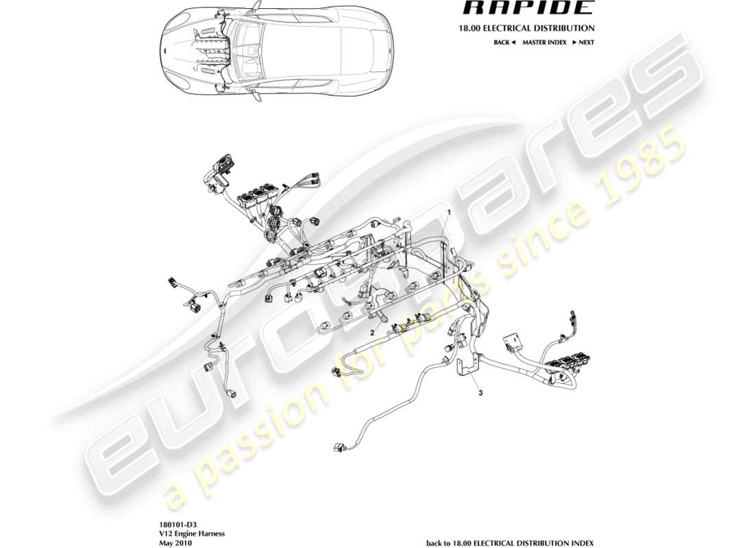 aston martin rapide (2018) arnés del motor diagrama de piezas
