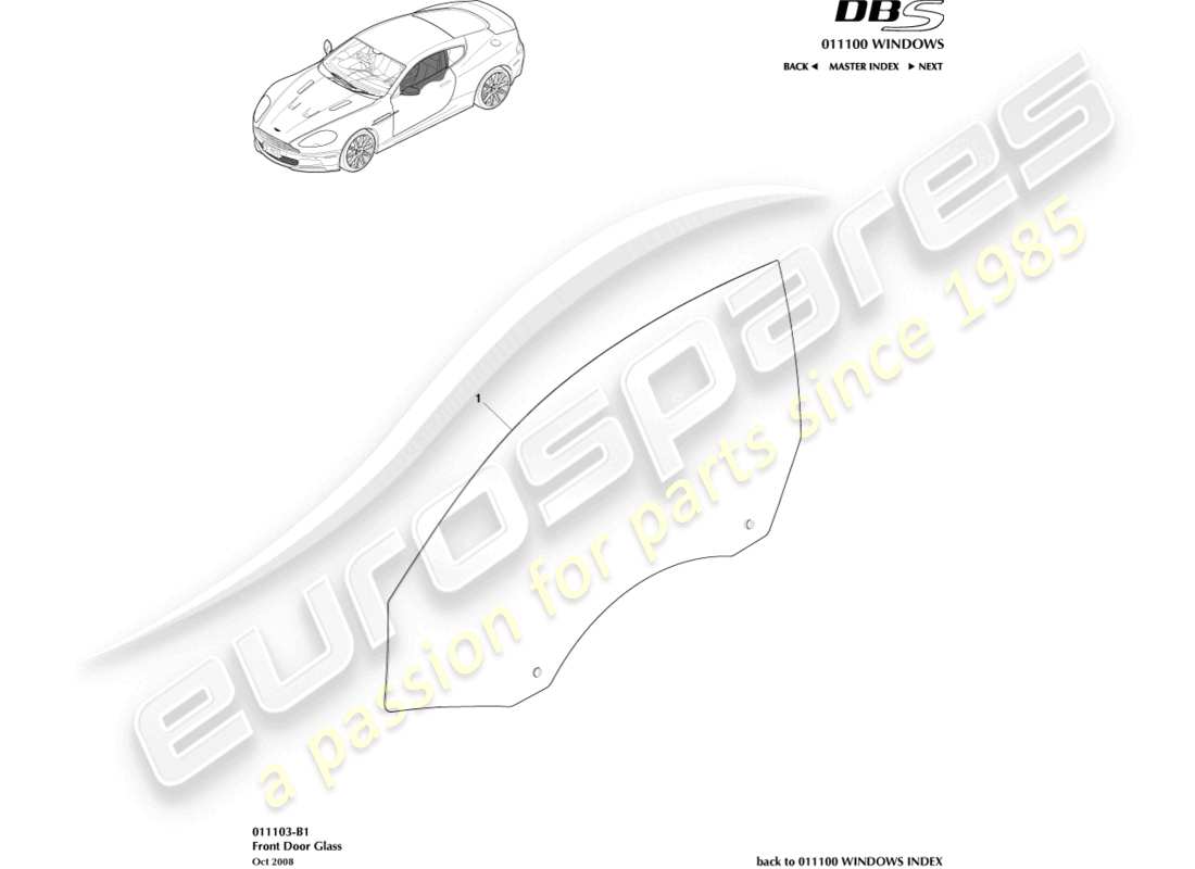 aston martin dbs (2007) puerta de vidrio diagrama de piezas
