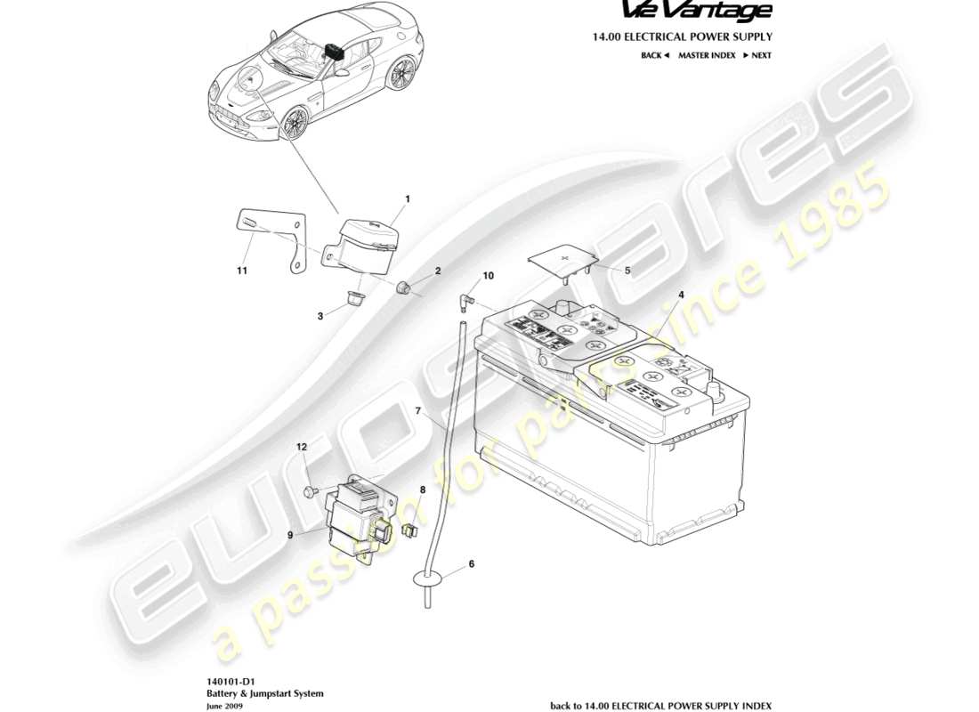 aston martin v12 vantage (2013) diagrama de piezas de la batería