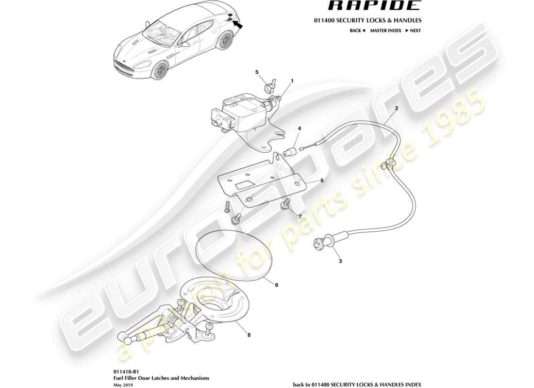 aston martin rapide (2013) mecanismo de llenado de combustible diagrama de piezas