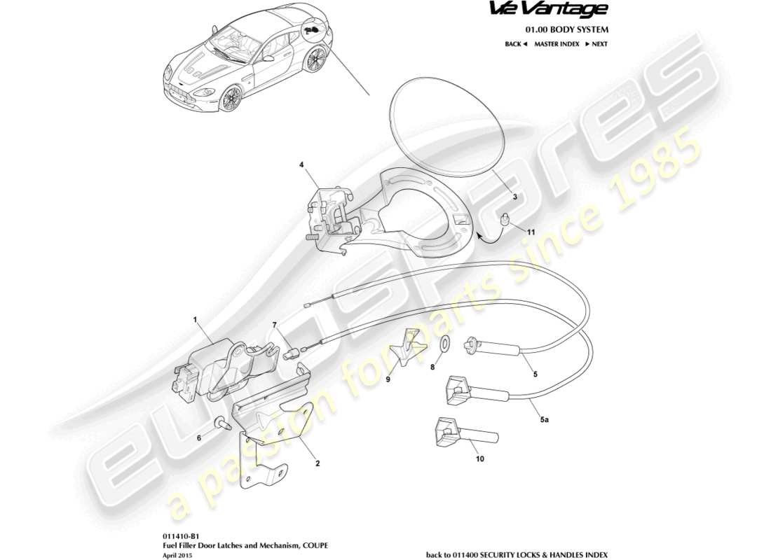 aston martin v12 vantage (2013) mecanismo de llenado de combustible, diagrama de piezas del cupé