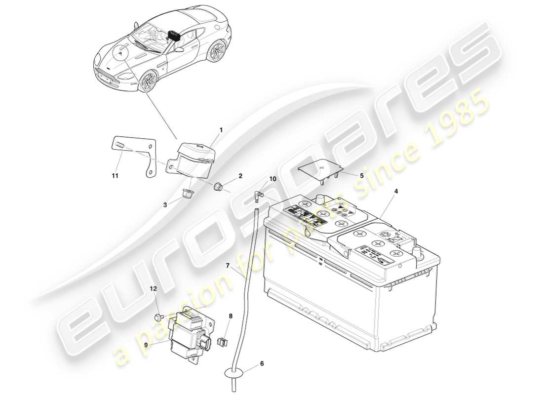 aston martin v8 vantage (2005) diagrama de piezas de la batería