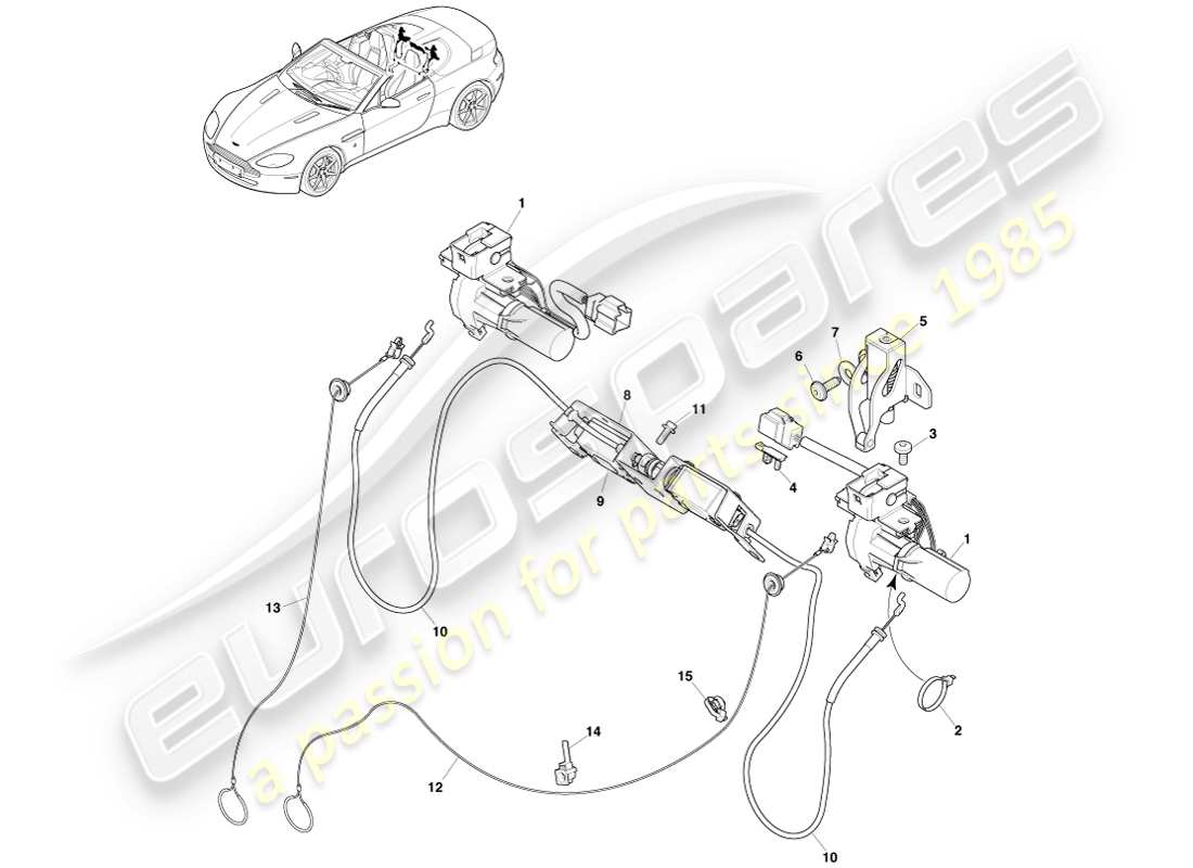 aston martin v8 vantage (2005) diagrama de piezas del sistema de cierre tonneau