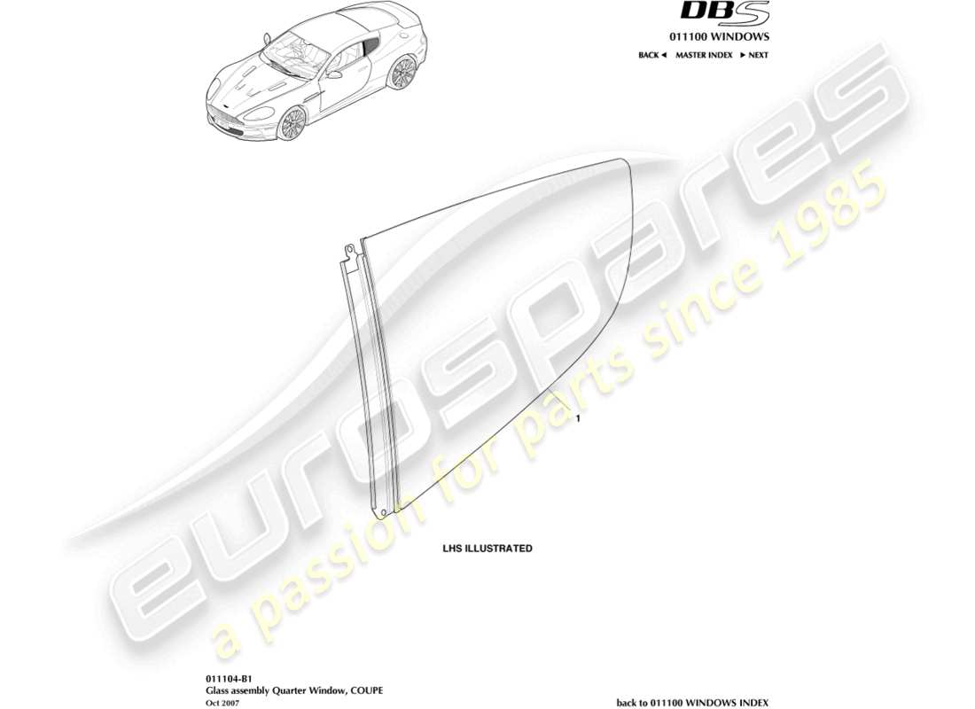 aston martin dbs (2010) vidrio trasero, cupé diagrama de piezas