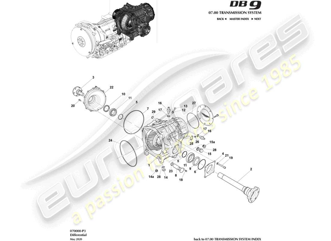 aston martin db9 (2010) diagrama de pieza diferencial