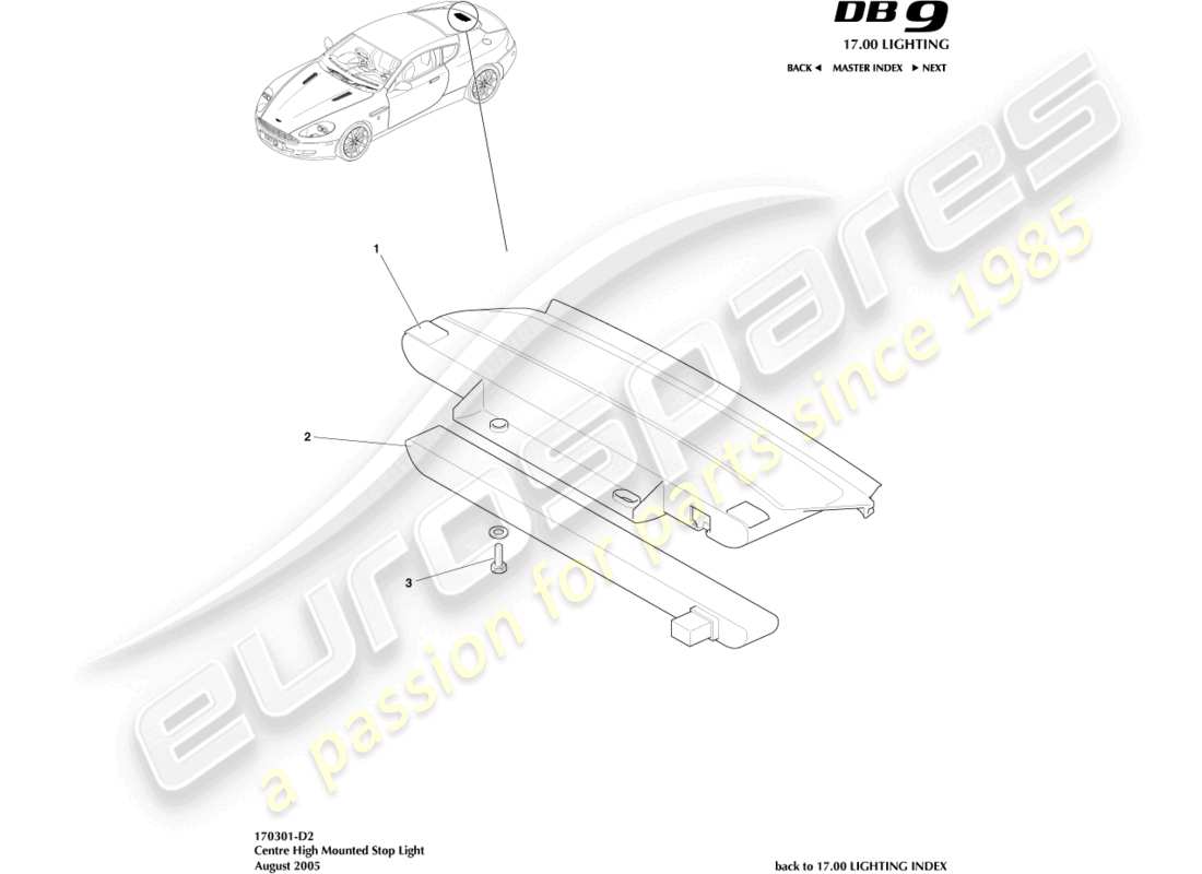 aston martin db9 (2006) luz de freno montada en alto, diagrama de piezas del cupé