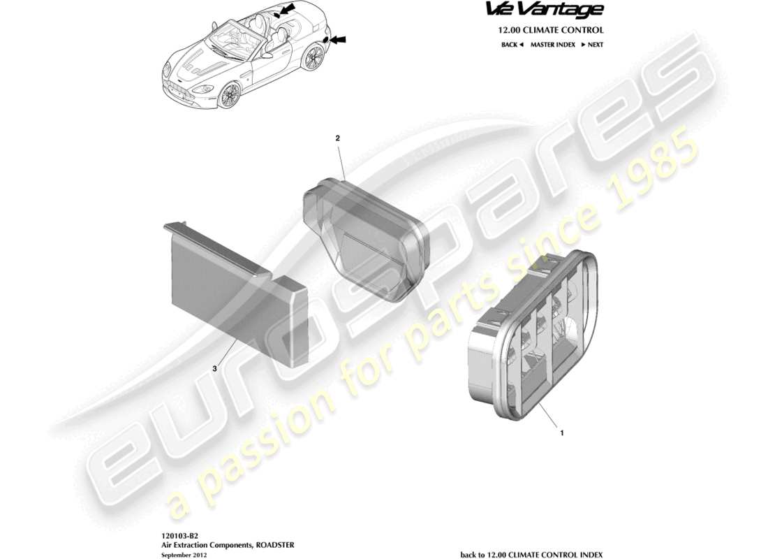 aston martin v12 vantage (2011) componentes de extracción de aire, diagrama de piezas del roadster