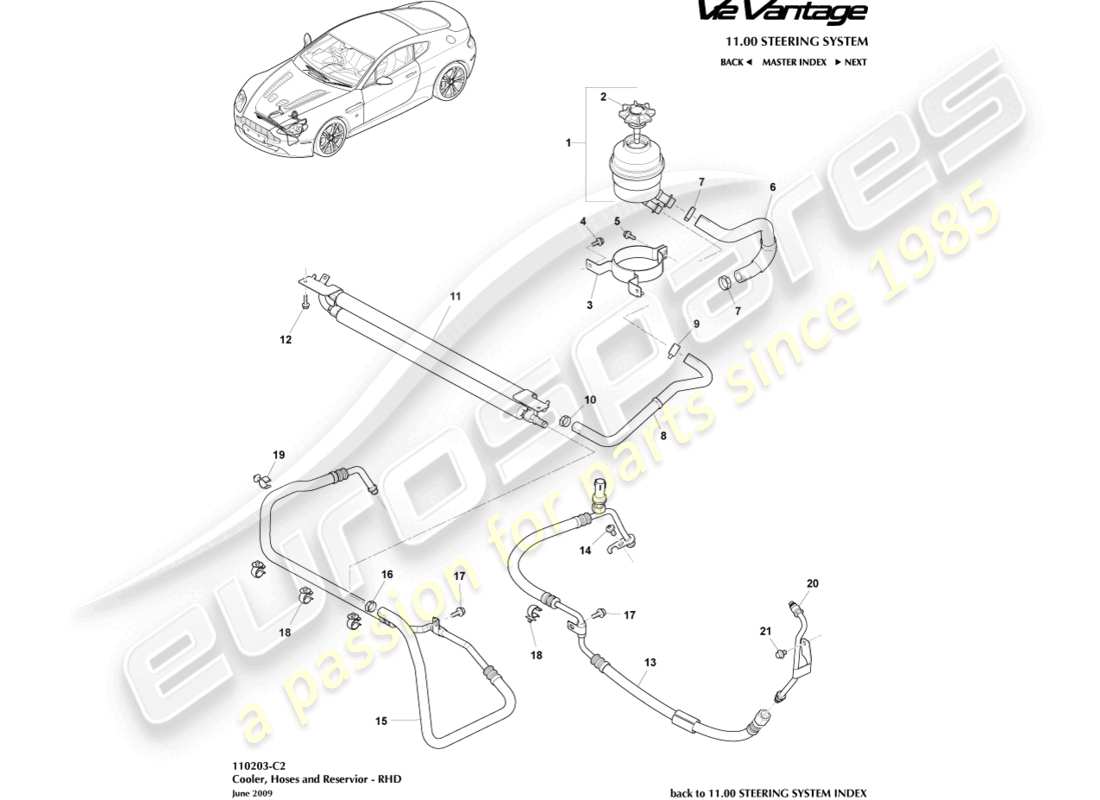 aston martin v12 vantage (2011) diagrama de piezas del enfriador, mangueras y depósito, lado derecho