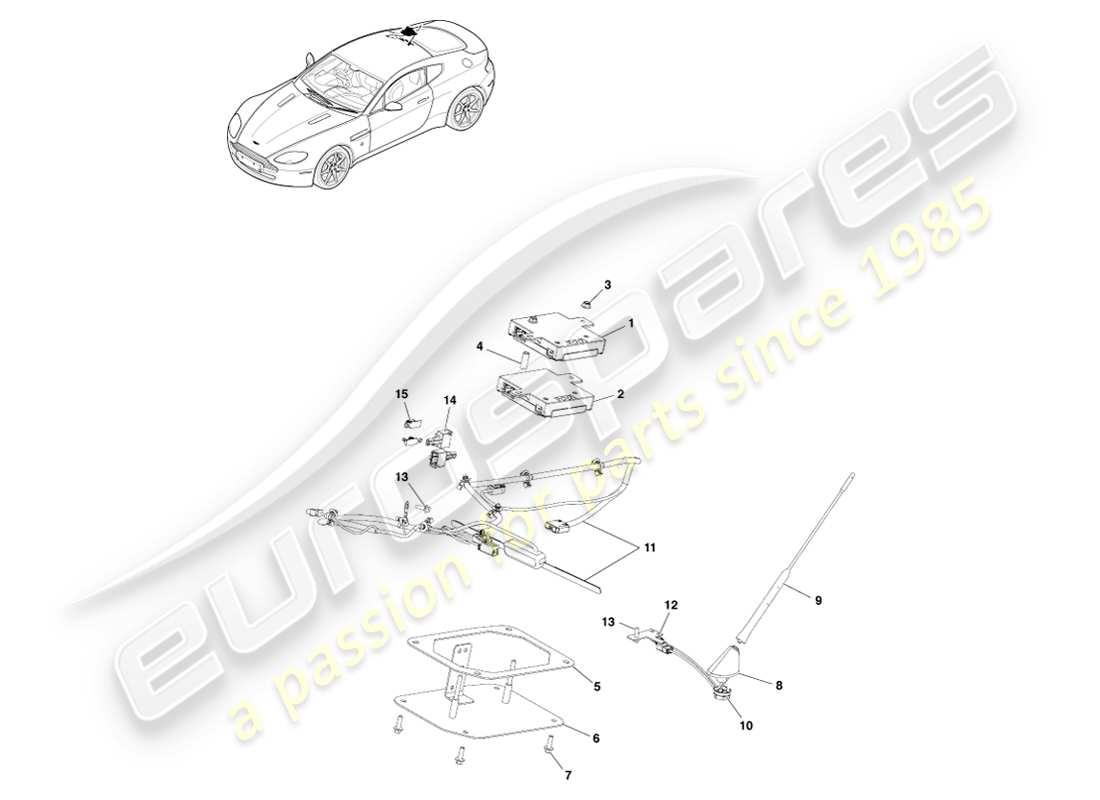 aston martin v8 vantage (2007) diagrama de piezas de antena electrónica