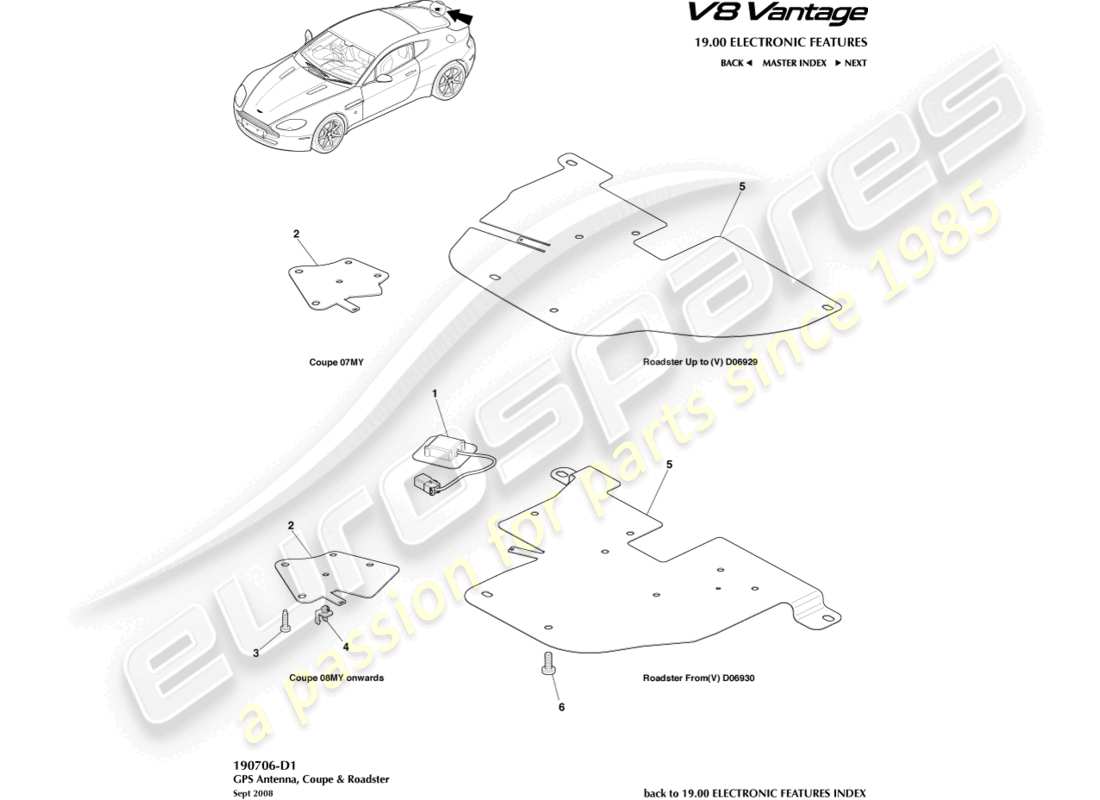 aston martin v8 vantage (2006) diagrama de piezas de la antena gps