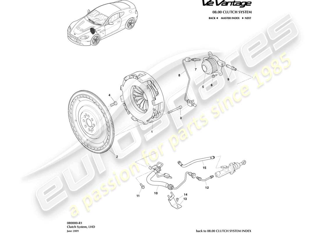 aston martin v12 vantage (2013) sistema de embrague, diagrama de piezas lhd