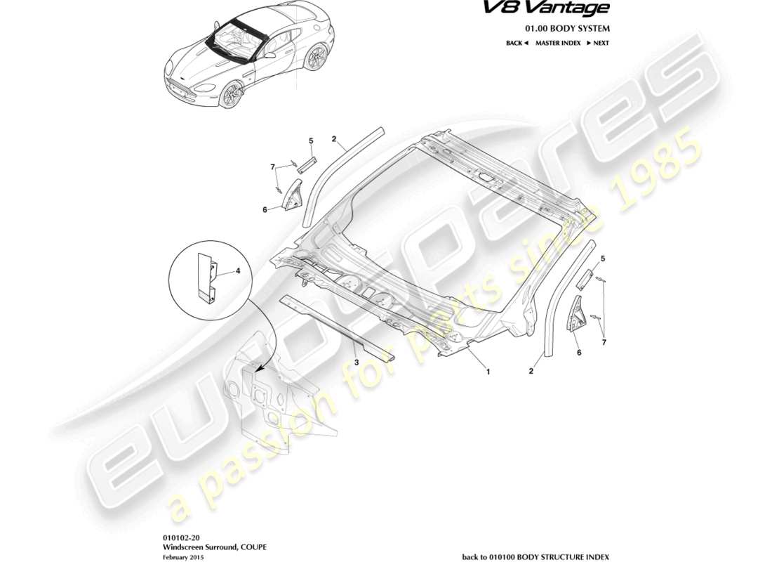 aston martin v8 vantage (2006) carrocería, tablero y capó, diagrama de piezas del cupé
